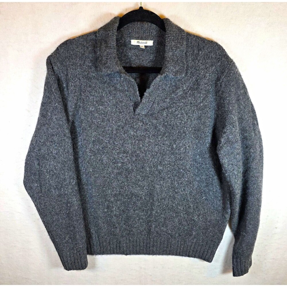 Madewell Gray Collared Knit Pullover Sweater Yak Alpaca Wool Blend M